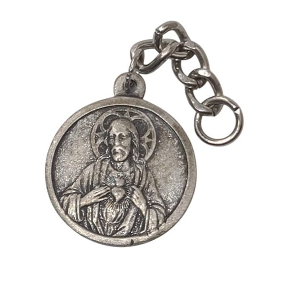 Vintage Catholic Medal Sacred Heart of Jesus Virgo Carmeli Religious Pendant - Picture 1 of 4